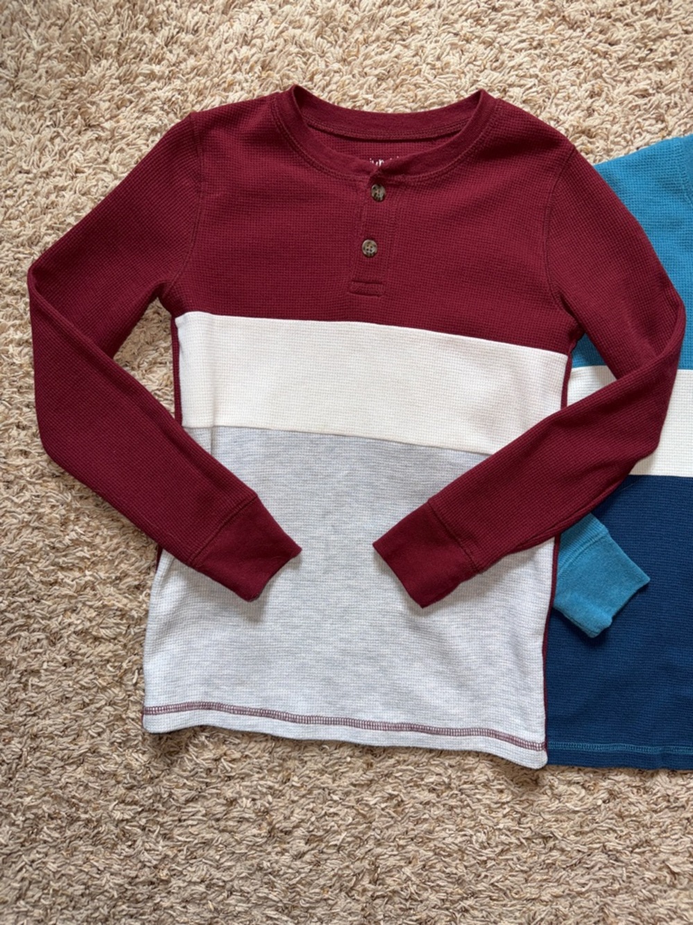 Size 8 boys Jumping Beans bundle of two colorblock waffle knit Henley shirts. - Picture 6 of 9
